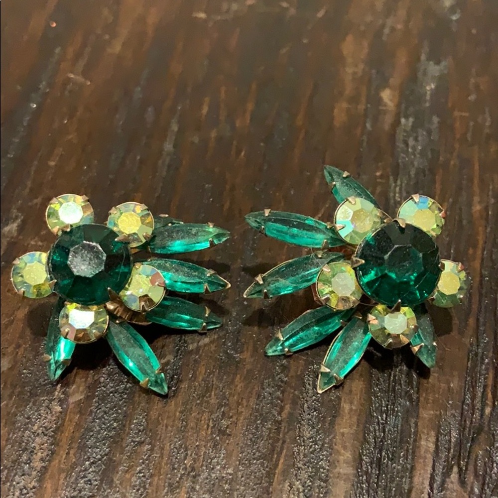 Vintage 1940’s Art Deco Clip Rhinestone Earrings